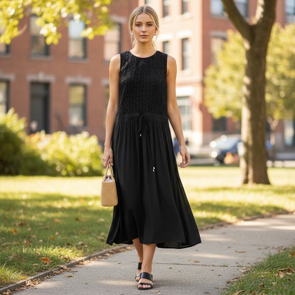 DRESSBARN Women’s 16W Black Lace Top Maxi Dress